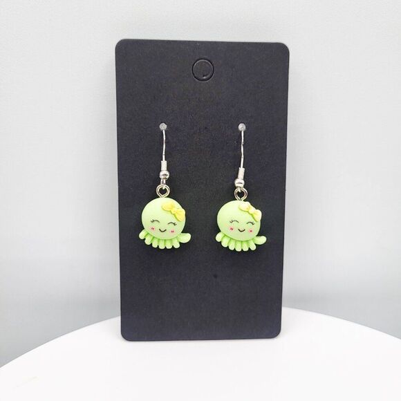 Green Octopus Earrings - Picture 1 of 3